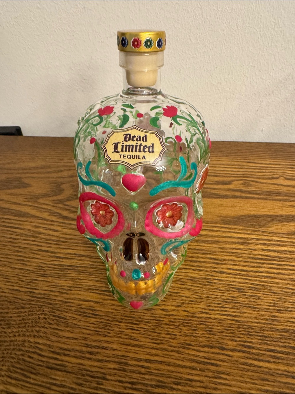 Dead Limited Tequila Skull Bottle Hand Painted Glass Decanter Barware EUC